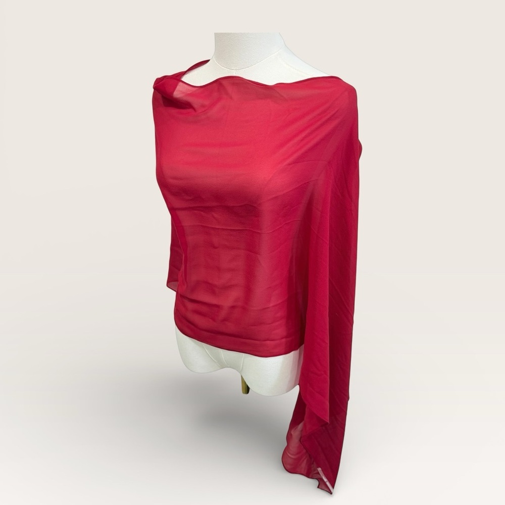 Eileen Fisher Scarlet Red Sheer Silk Georgette Chiffon Wrap One Size $138 NWT - Picture 2 of 8
